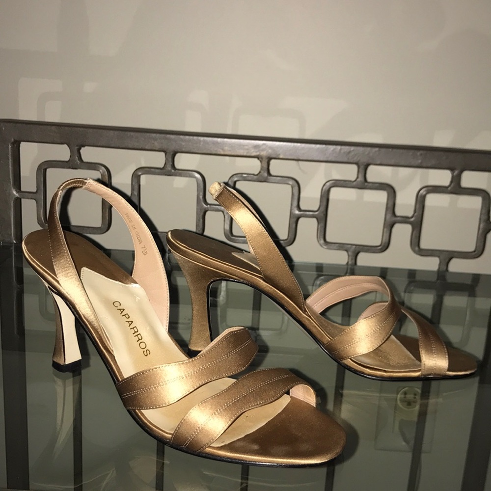Caparros Satin Bronze Stappy Heels 7 1/2